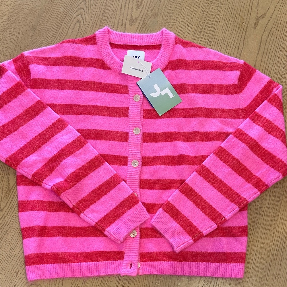 Women's Button-Up Cardigan Sweater - JoyLab™ Neon Pink/Red StripeXS NWT - Picture 4 of 5
